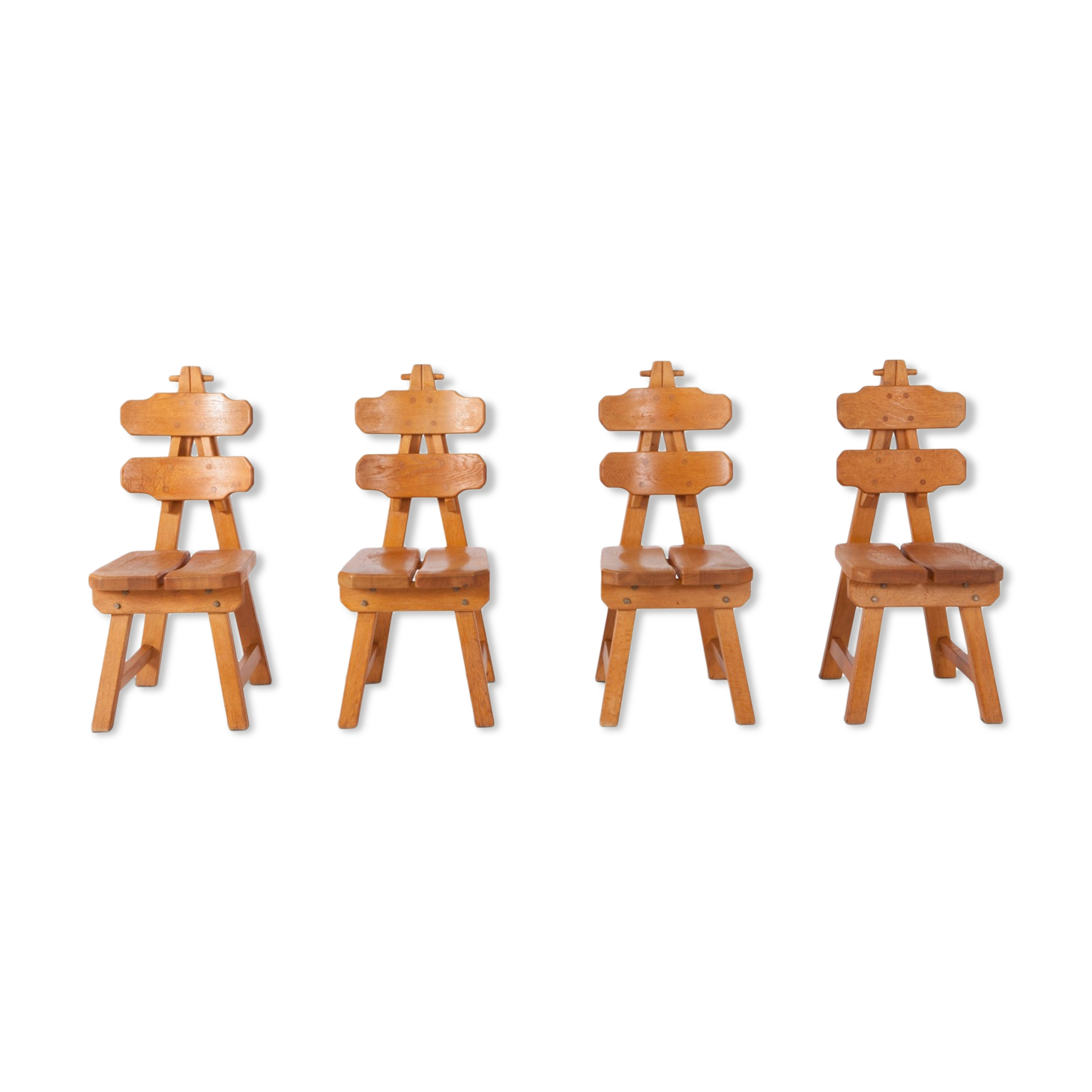 Set de 4 chaises de salle à manger brutalist en chêne espagnol, années