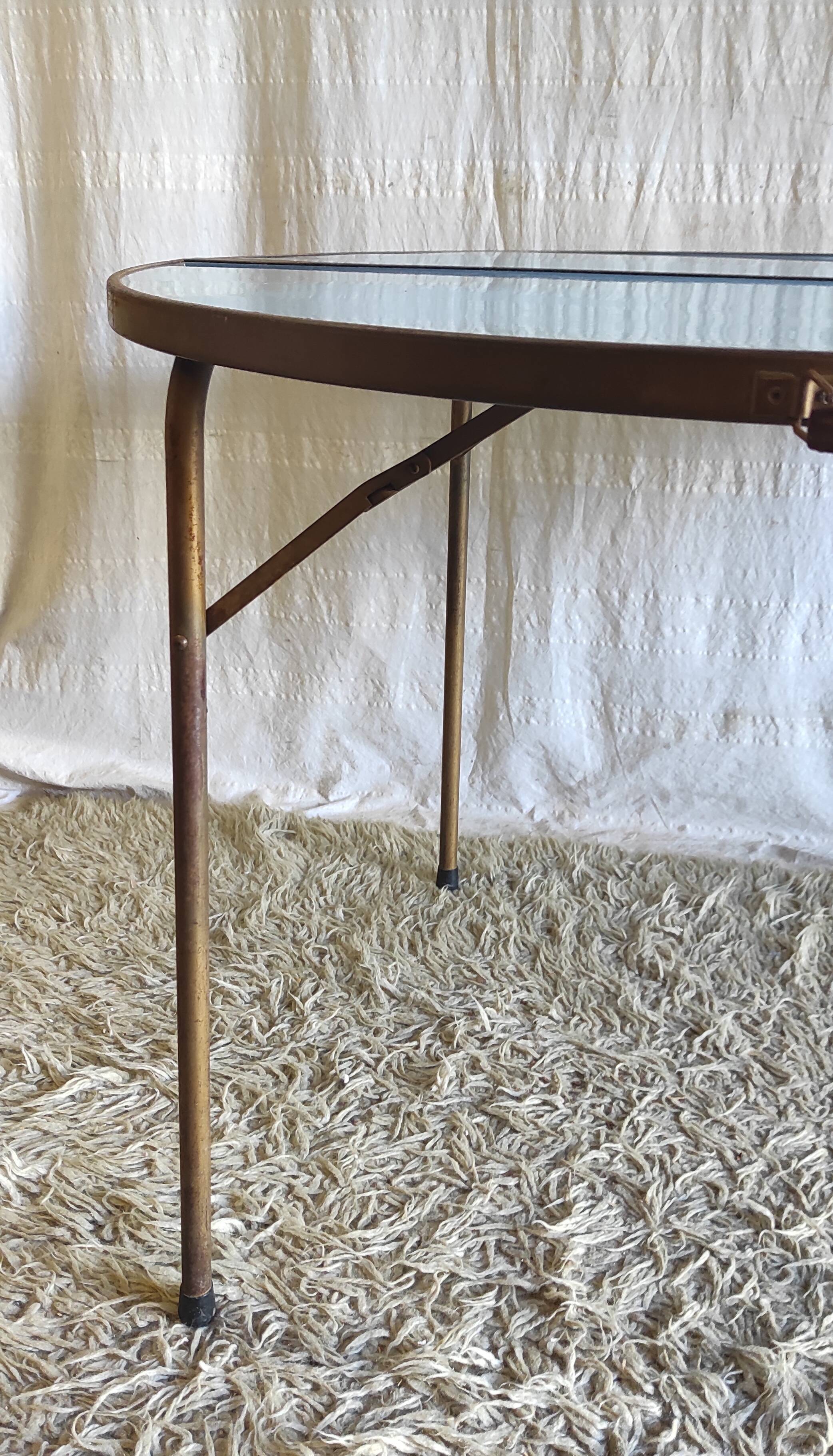 Folding metal and formica table in blue - 1960s/70s