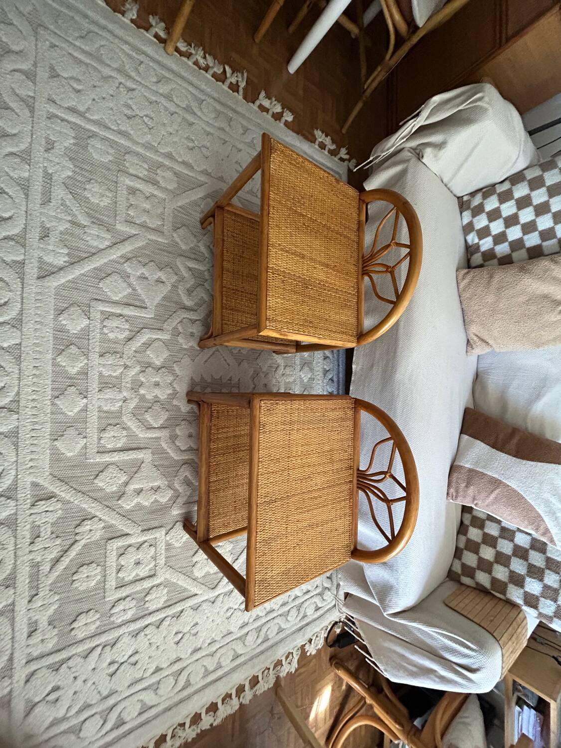 Set of two vintage rattan bedside tables