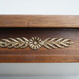 Mahogany coffee table, green leather, bronze Empire style