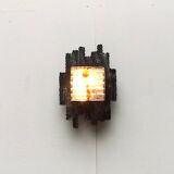 Vintage Italian brutalist wall light in wrought iron by Albano Poli for Poliarte, set of 2.