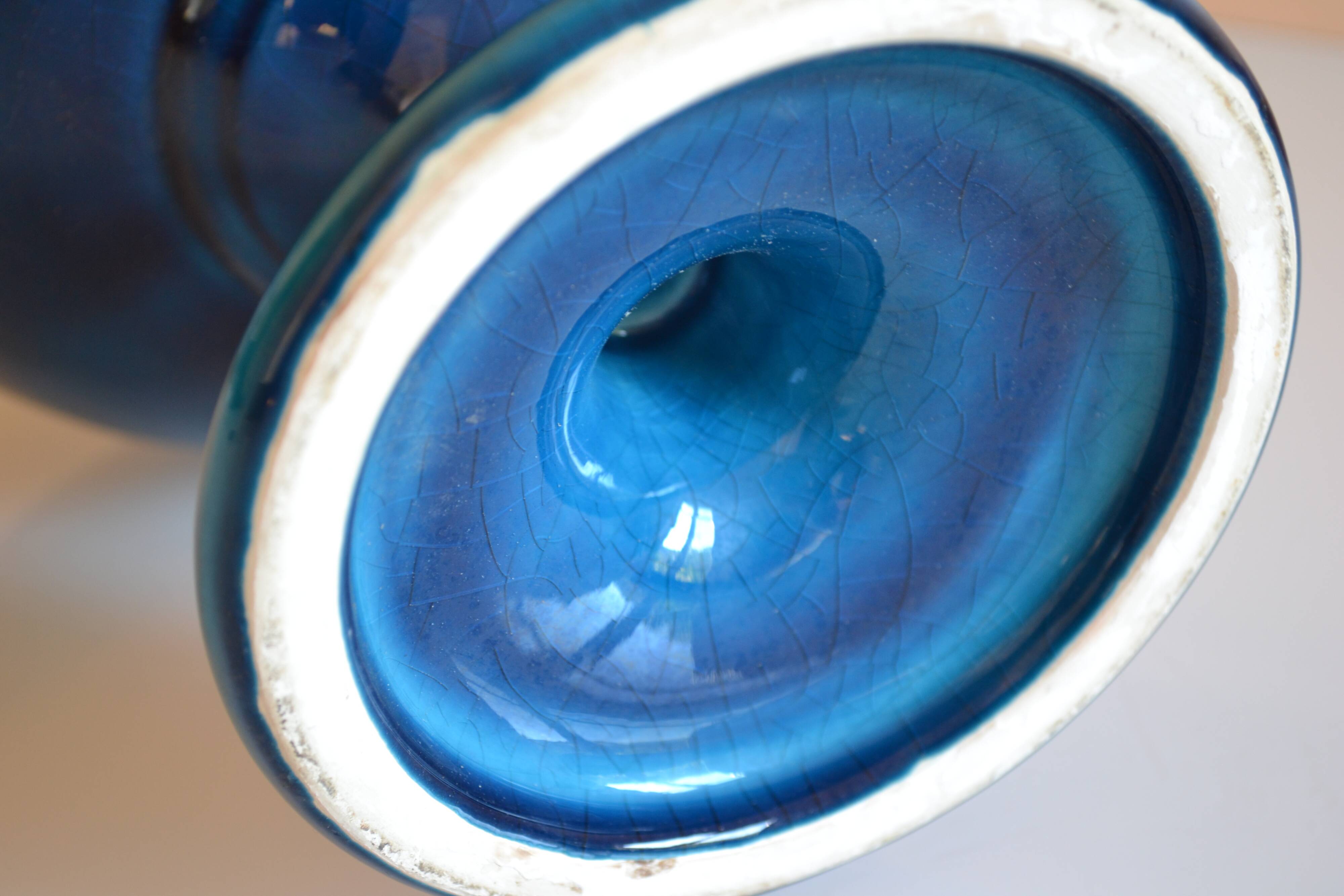 Vase bleu céramique craquelé  H : 28 cm