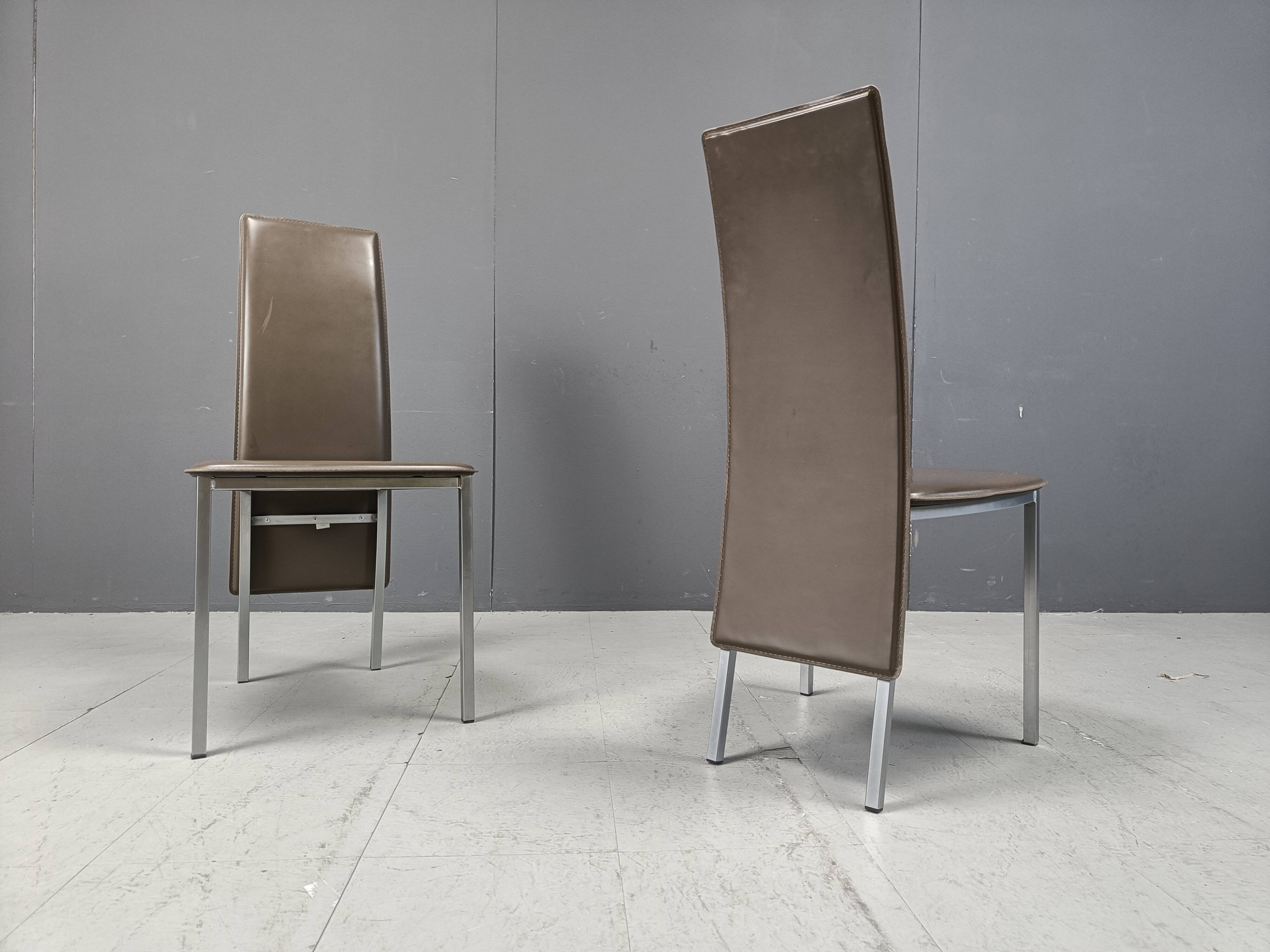 Vintage belgian leather dining chairs set of 8 - 1980s