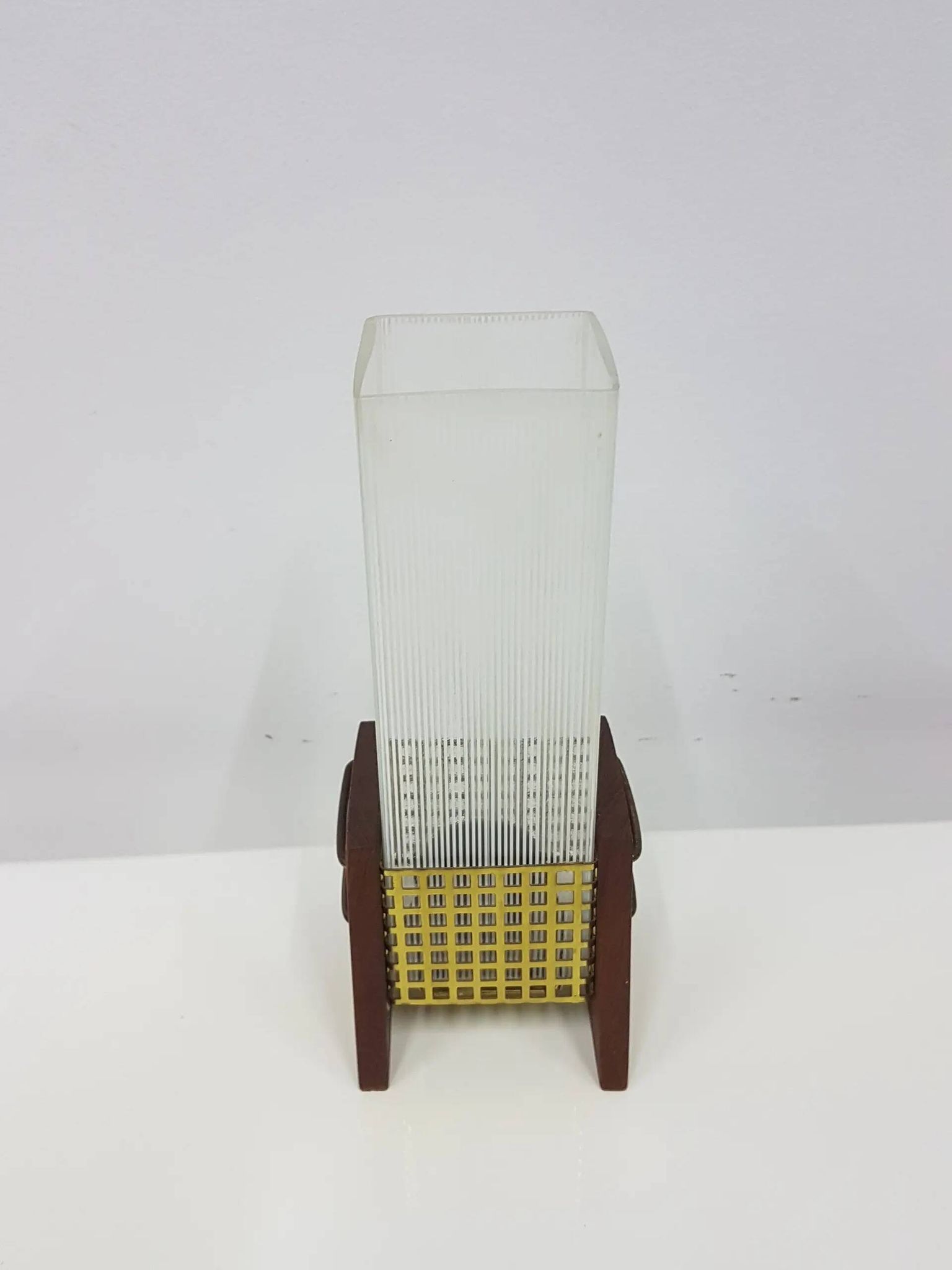Candle holder, brown teak, clear glass, Denmark, 1960s.