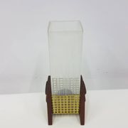 Candle holder, brown teak, clear glass, Denmark, 1960s.