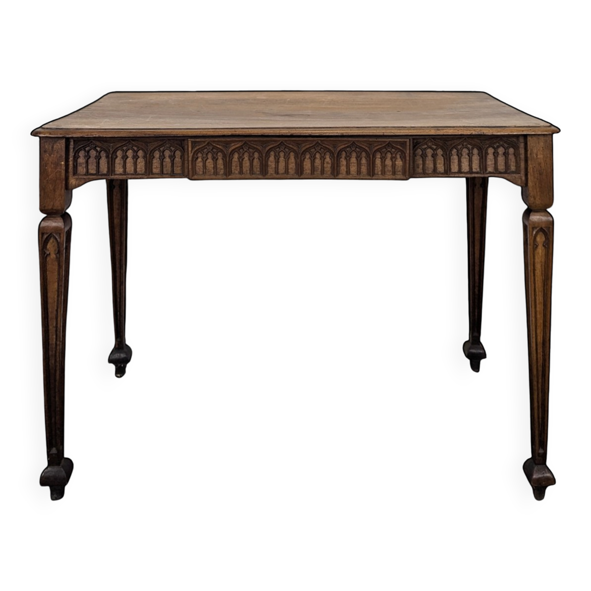 Table à écrire néogothique en noyer à frise d'arcatures