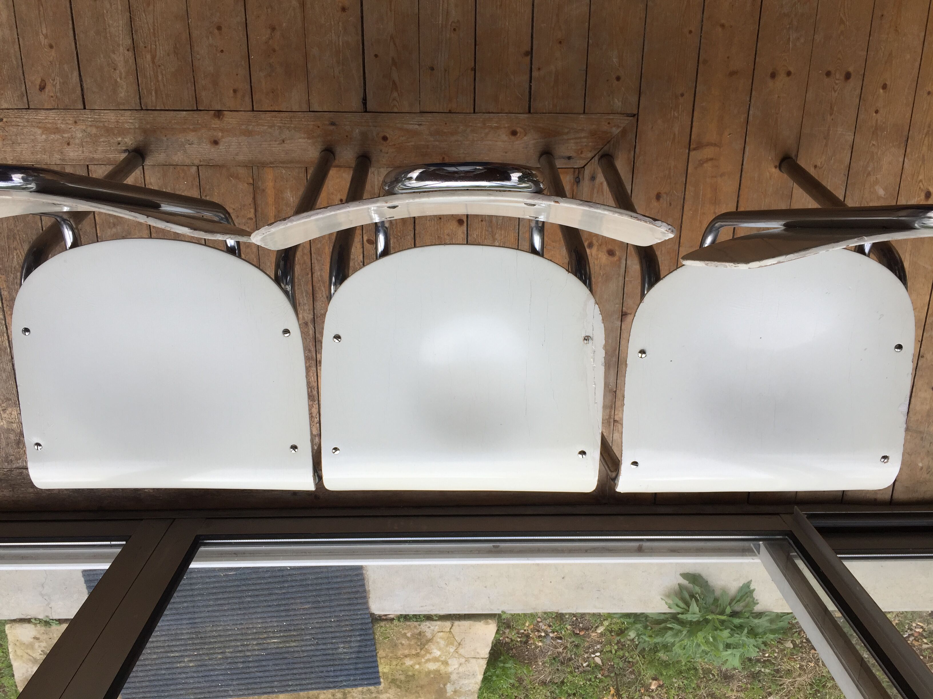 3 chrome wooden chairs