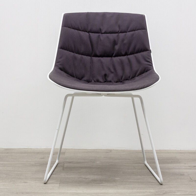 MDF Flow chair lacquered white shell and brown fabric