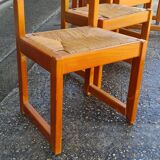 Set of 8 chairs in elm and straw by Maison Regain
