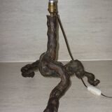 Brutalist lamp in vine stock and vintage rope or fabric lampshade