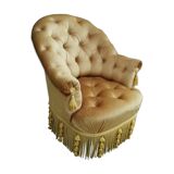 Toad padded velvet armchair, mustard fringe, 60 years