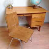 Multiplied wooden chair and chrome feet, vintage 60/70s
