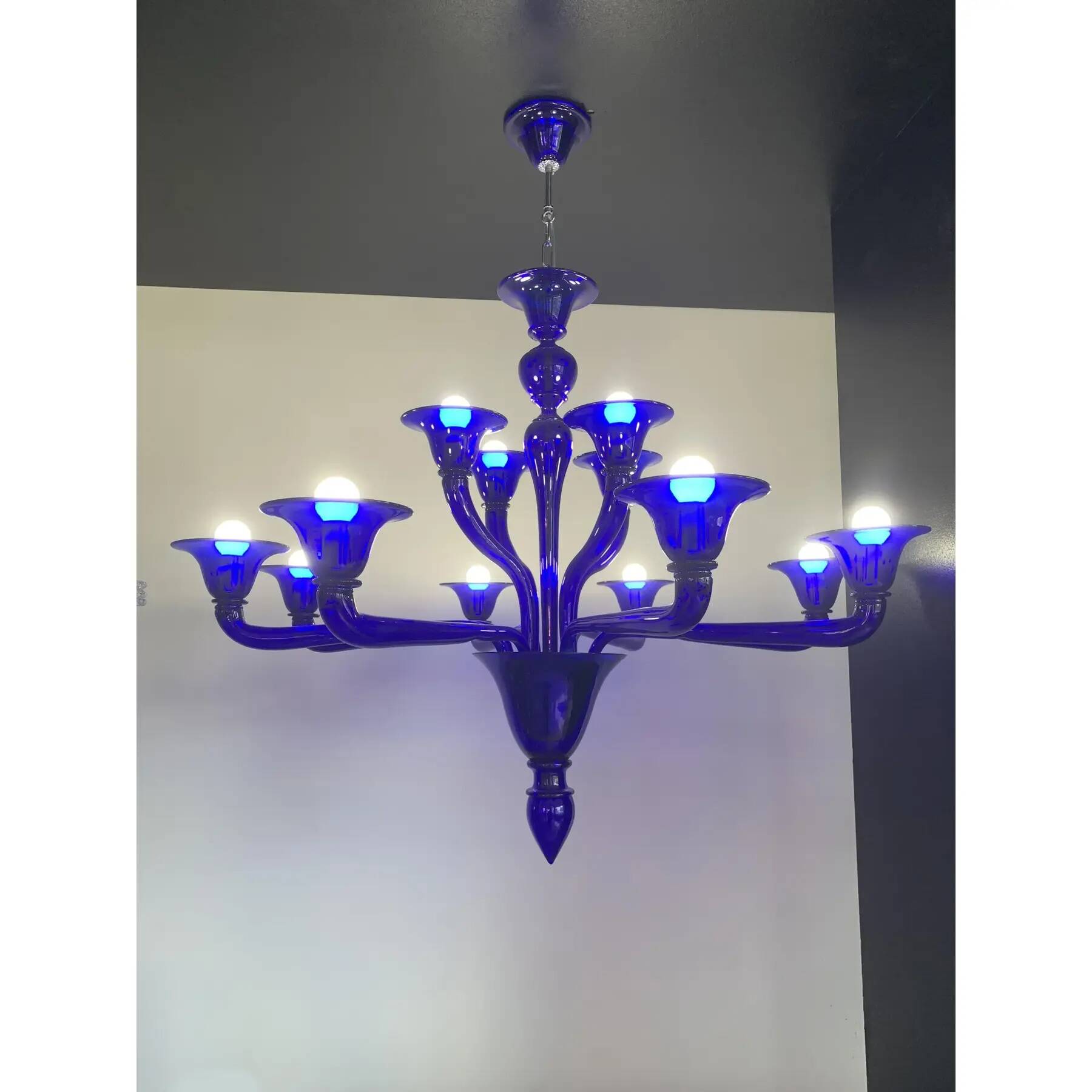 Blue Glass Chandelier, Contemporary, Attributed to Murano