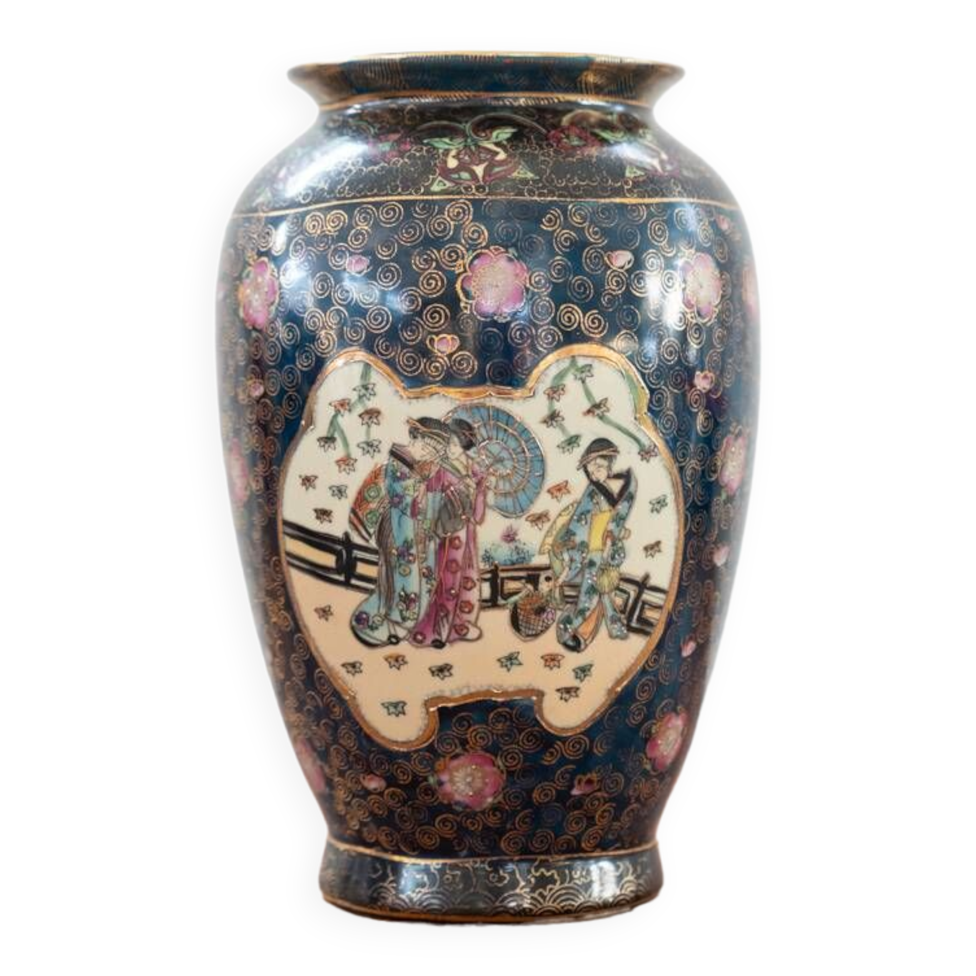Antique Japanese porcelain vases, Meiji period, 19th century, oriental porcelain art, in
