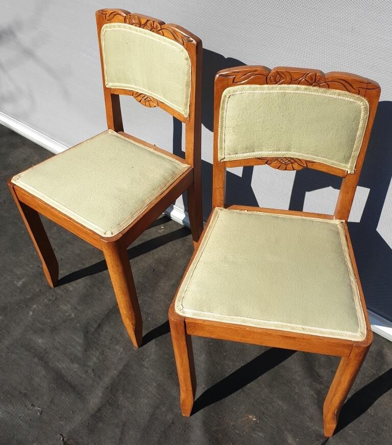 Pair of chairs Art Deco apple green fabric