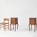 Pair of French Louis XV style nightstands in oak with Carrara marble top