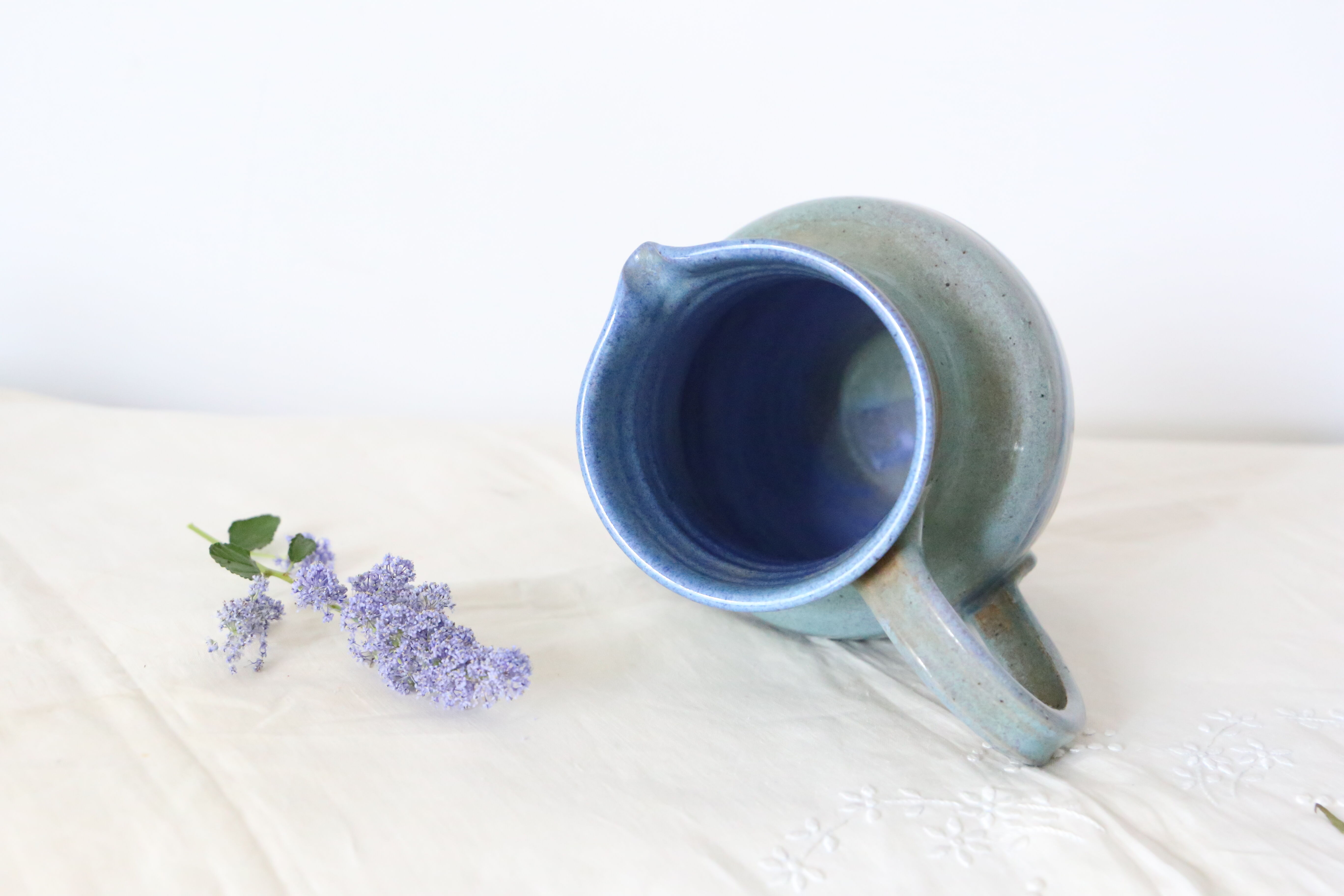 Glazed earth jug, artisanal pottery, rustic, vintage french