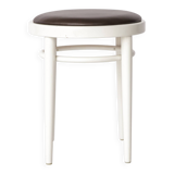 Vintage Thonet Stool – White Lacquered Wood & Brown Leather – 1990s–2000s