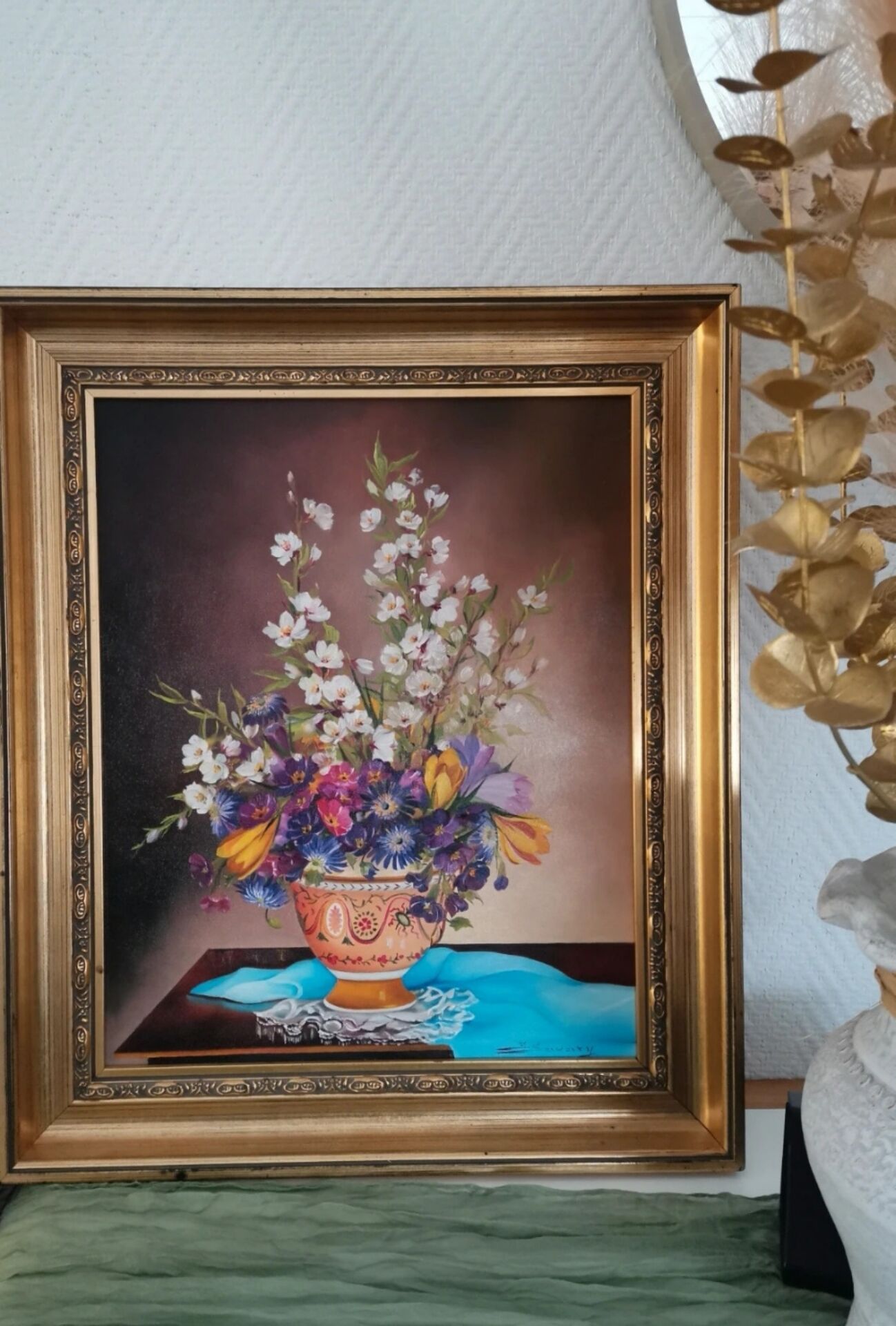 Old painting oil on canvas signed Suzanne Savary – Still life flo