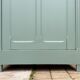 Antique Parisian wardrobe in grey-green solid pine.