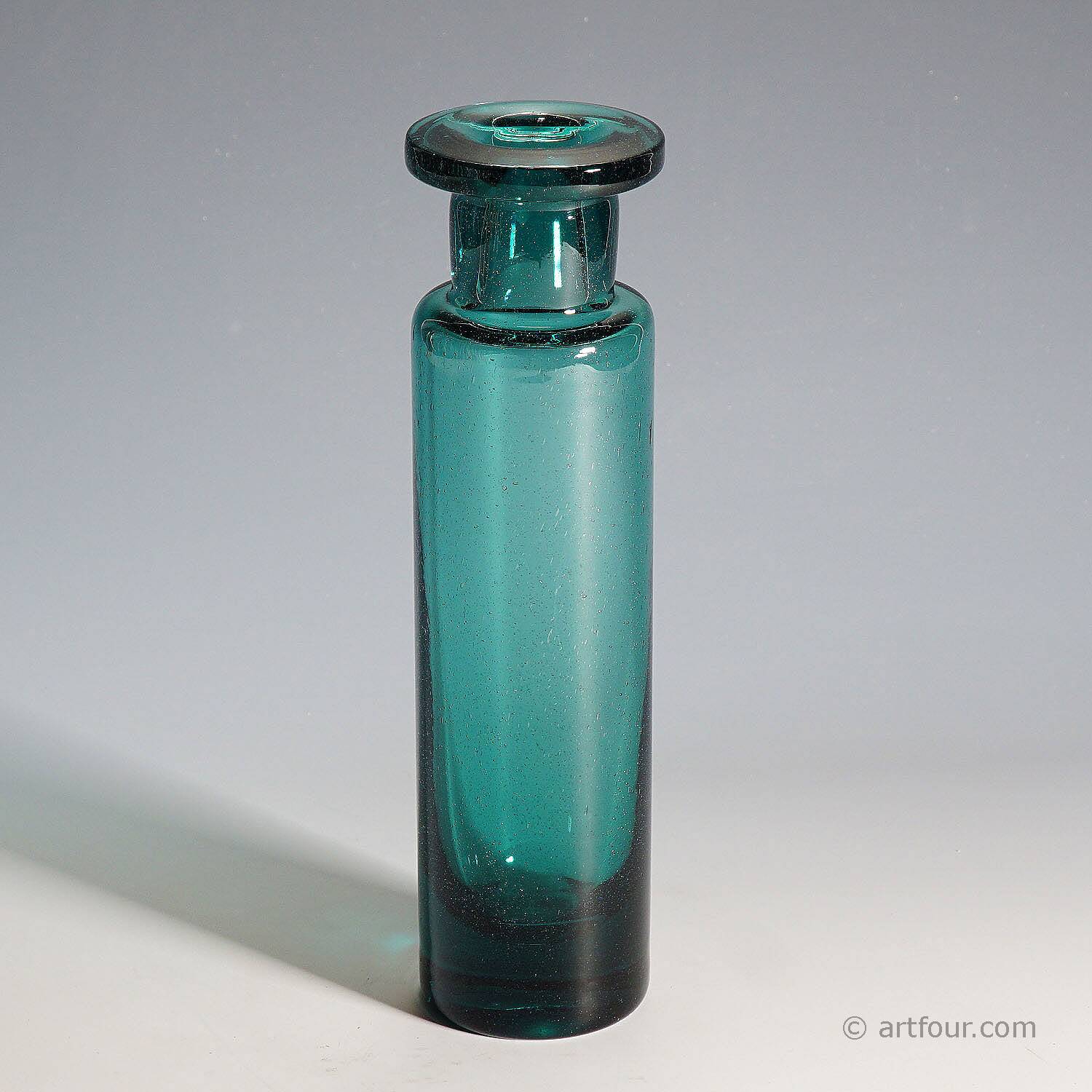 Vintage glass vase in petrol colour by Ichendorfer Glassworks circa 1960.