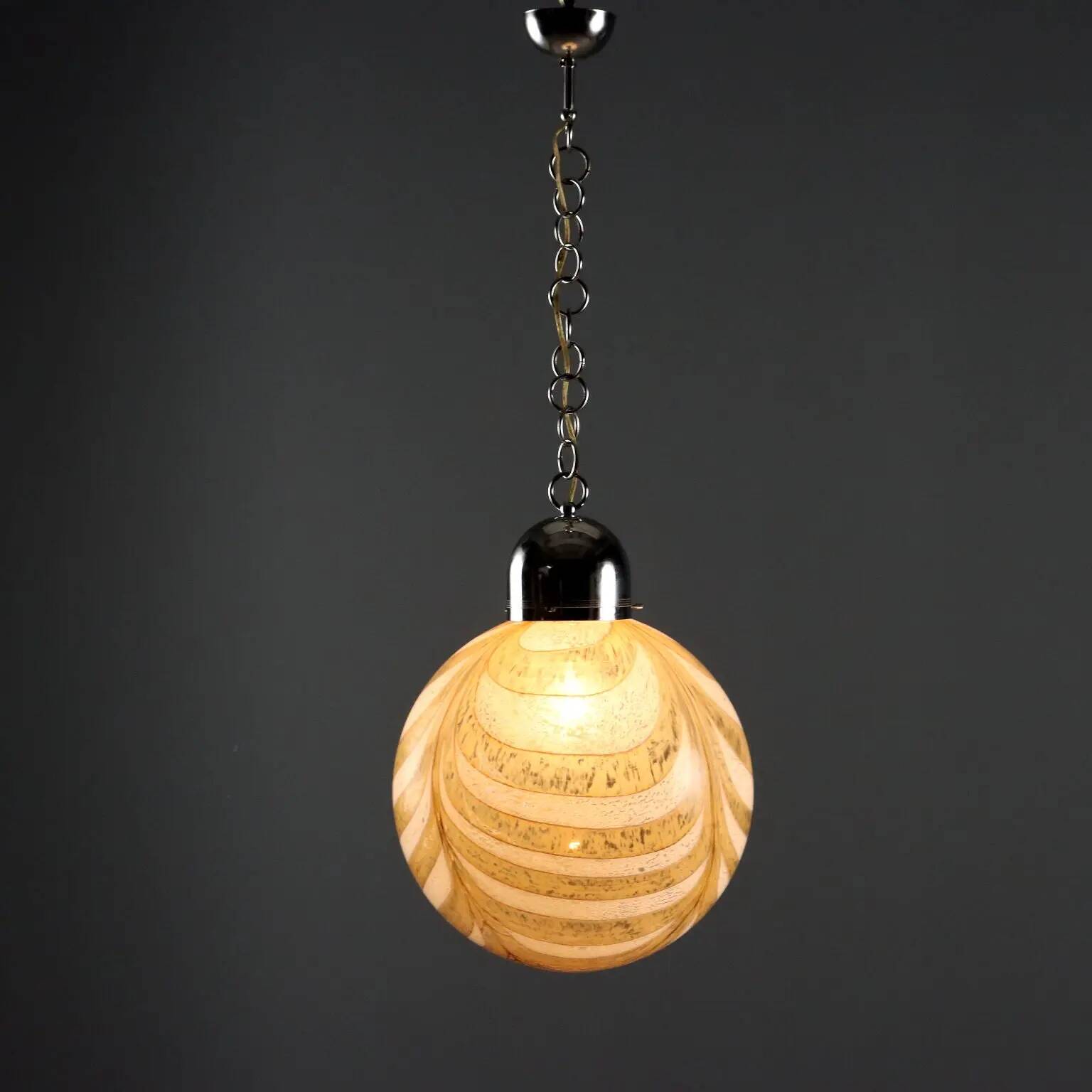 Vintage ceiling light in chrome metal and glass, design, Italy, 1960s