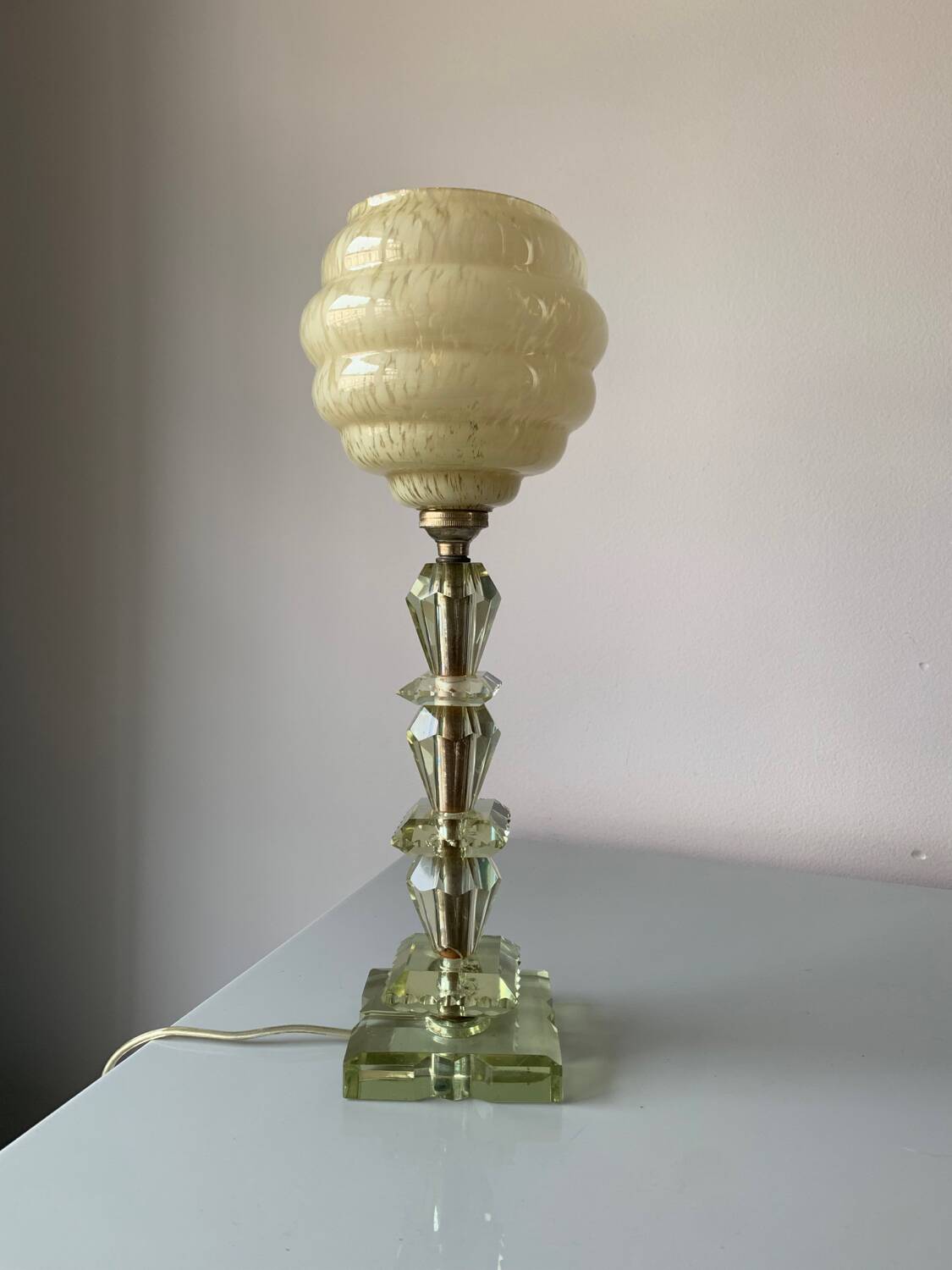 Cut glass lamp and vintage Clichy glass globe