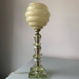 Lampe en verre taillé et globe en verre de Clichy vintage