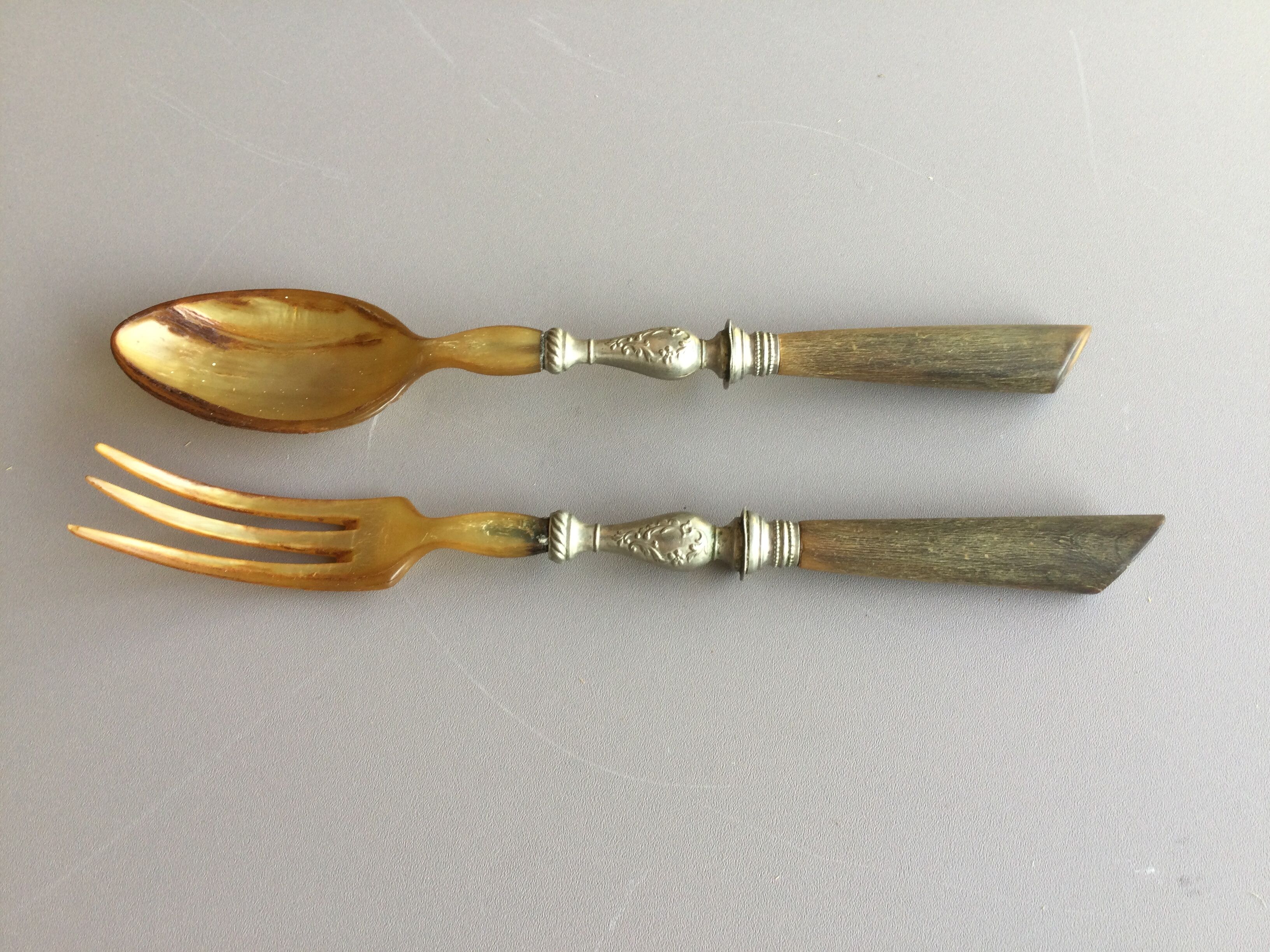 old horn salad cutlery
