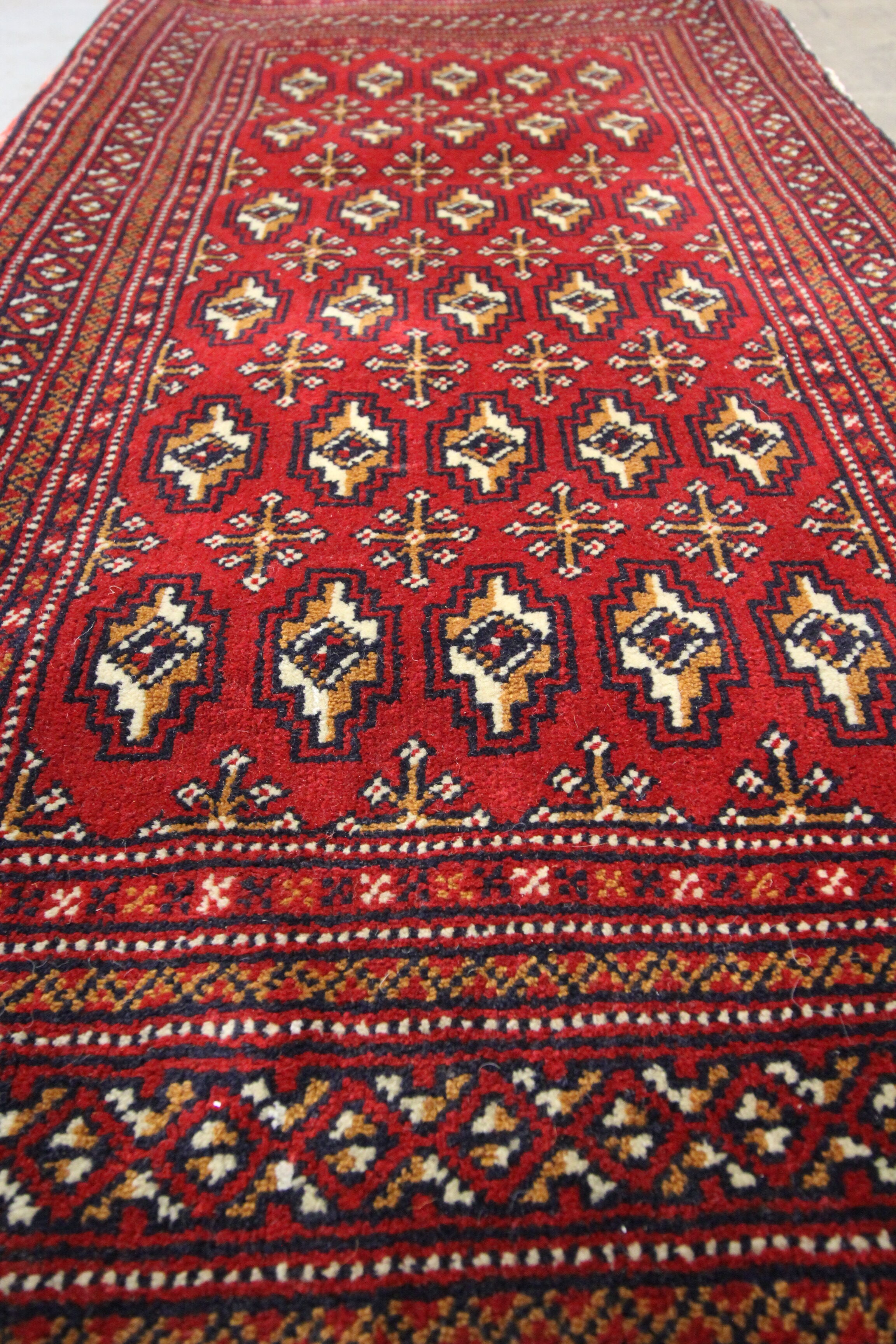 Traditional small vintage red wool persian rug handmade oriental area rug - 67x138cm