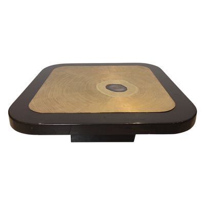 Brass coffee table engraved with blue stone by Agathe, 1987