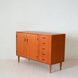 Scandinavian teak sideboard with drawers and hidden desk