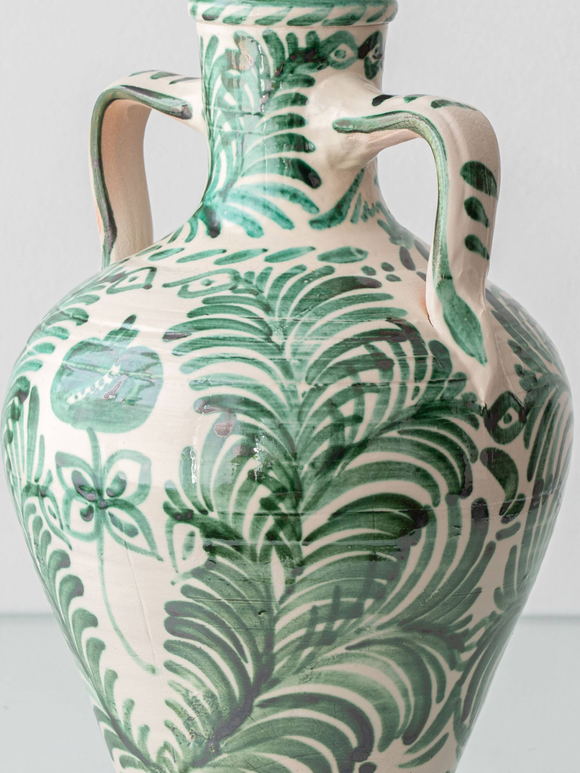 Pair of Spanish Revival Ceramic Table Lamps from Granada, New Linen Lampshades