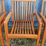 Stackable chair-armchair in solid teak with cushion by Vlaemynck