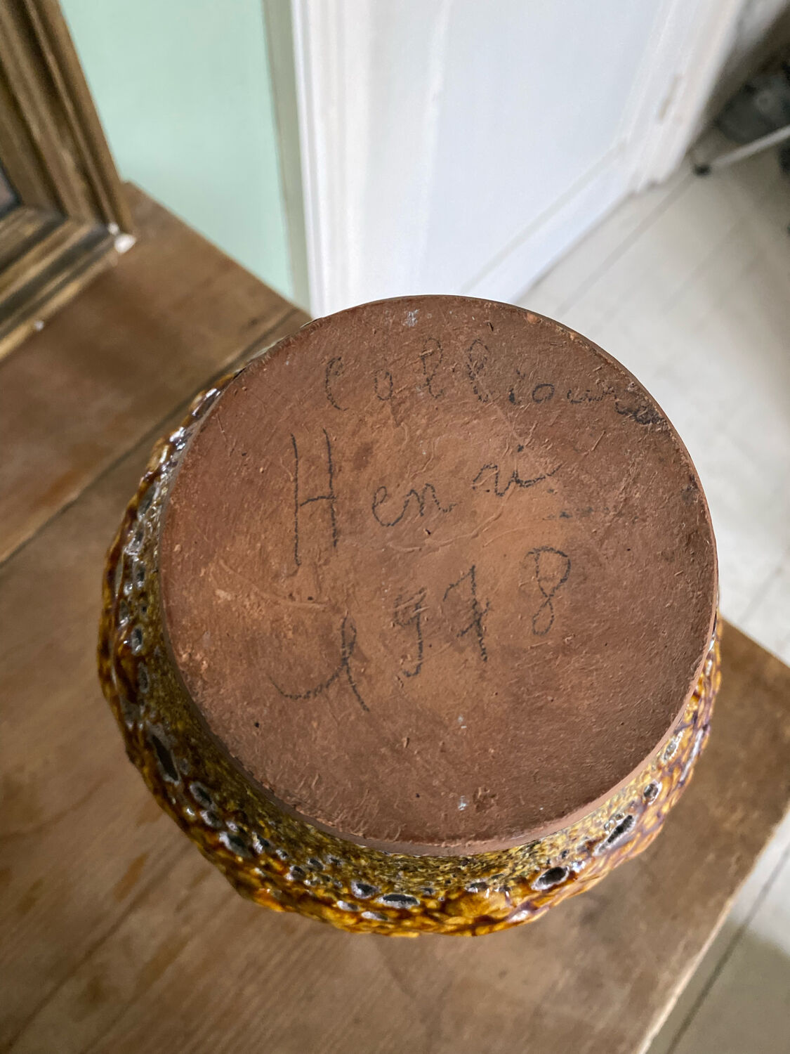 Fat lava vase signed henri collioure 1978