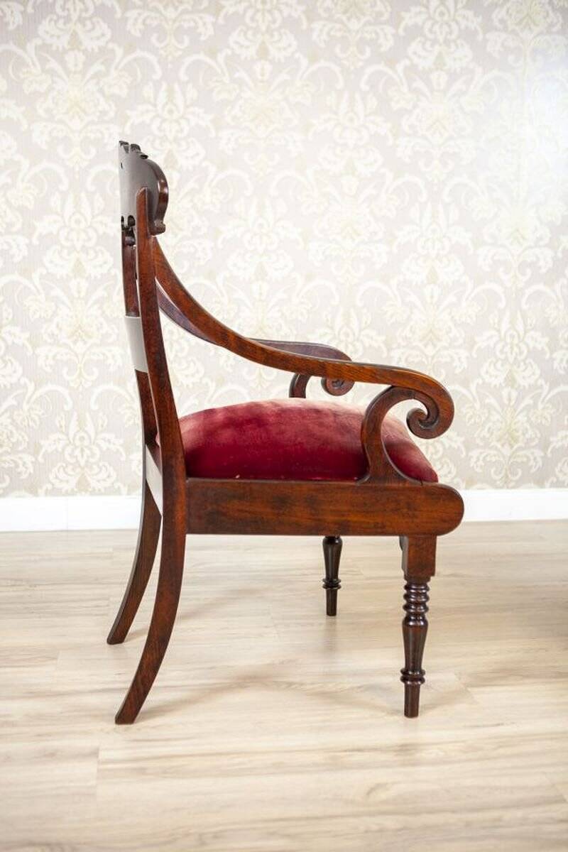 Set of Empire Mahogany Armchairs in Red Upholstery, 19th Century