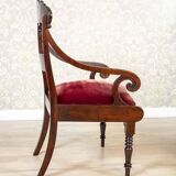Set of Empire Mahogany Armchairs in Red Upholstery, 19th Century