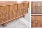 Brutalist art deco solid oak sideboard