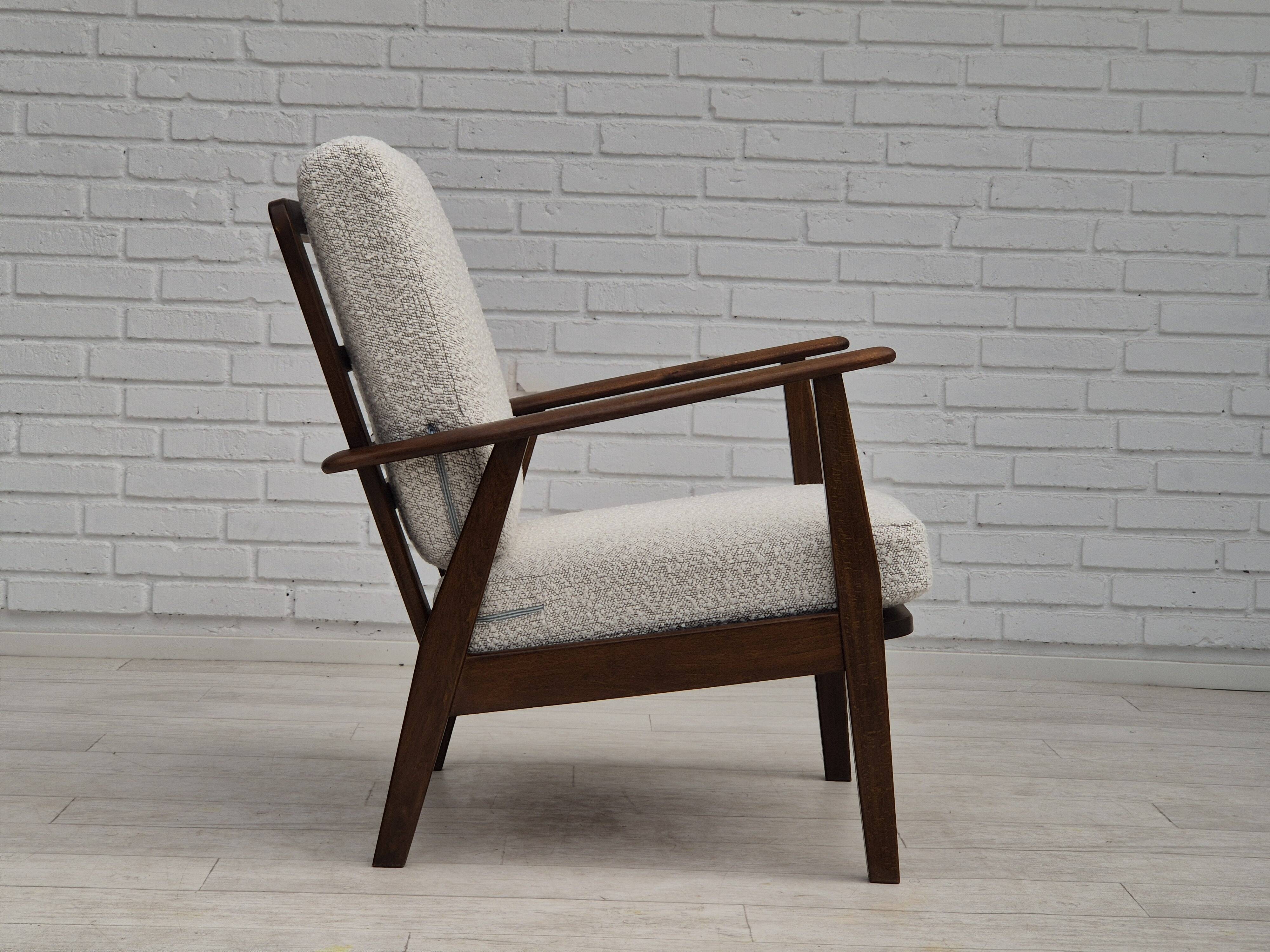 1960s, Danish armchair, refurbished, quality white/grey furniture fabric.