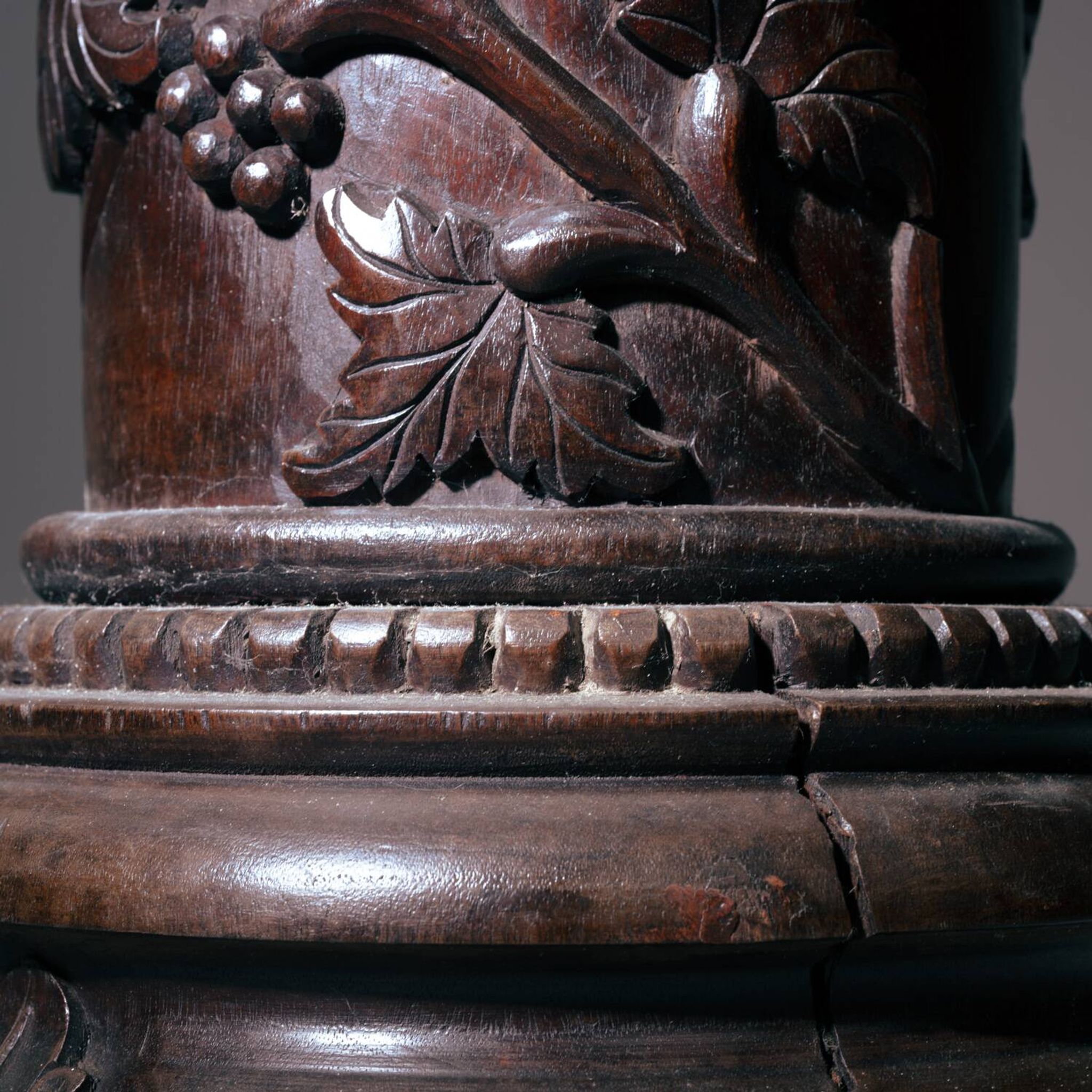 2 wooden pedestals column with Hand-Carved Grapevine Motif, France 1950s