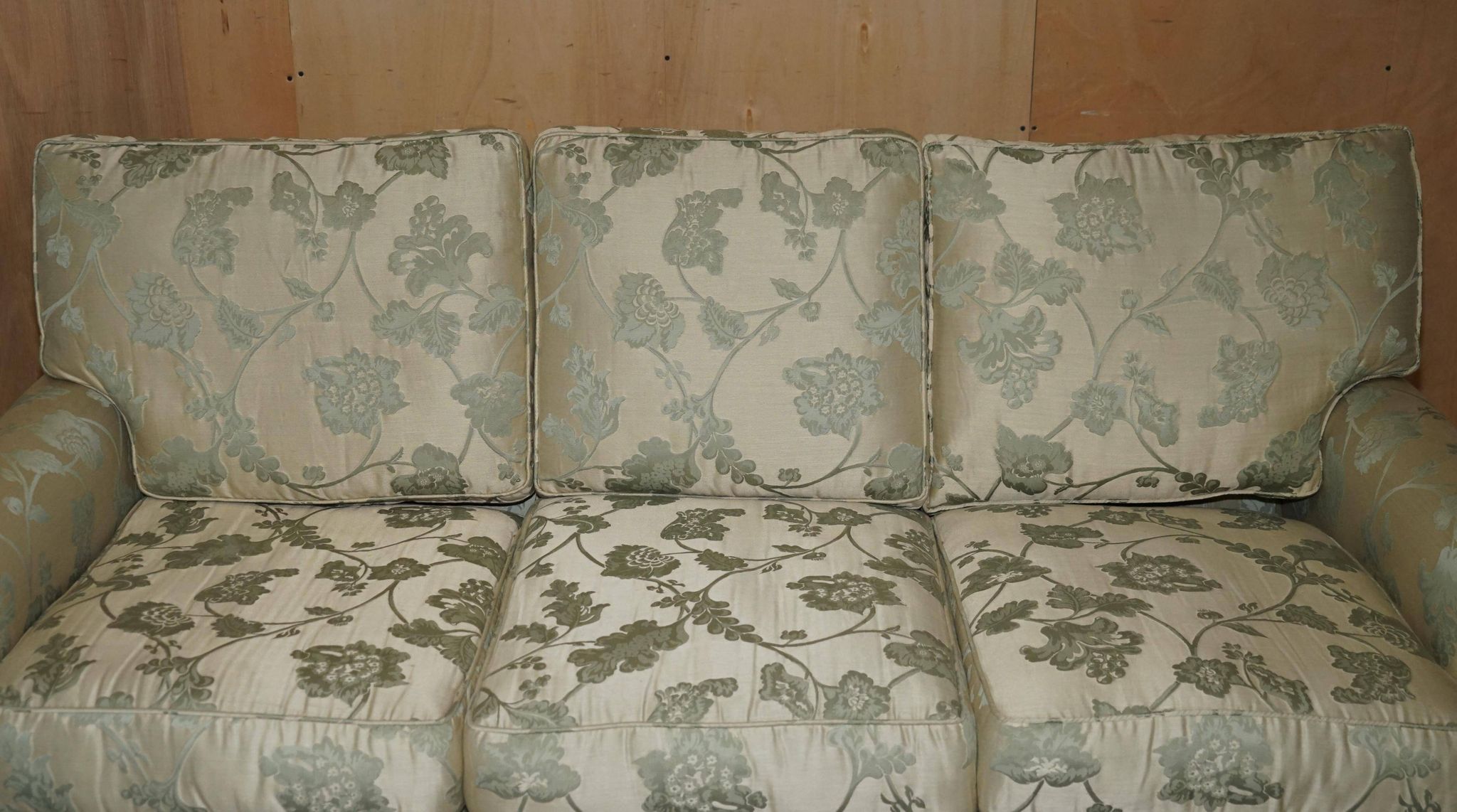 Pair of Howard & Son's style sofas in floral patterned silk blend.