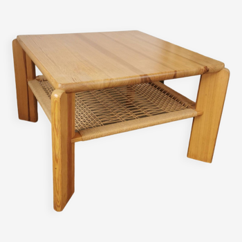 Square coffee table in wood and Danish rope, Scandinavian design