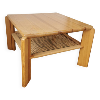 Table basse carré bois et corde danoise, design scandinave