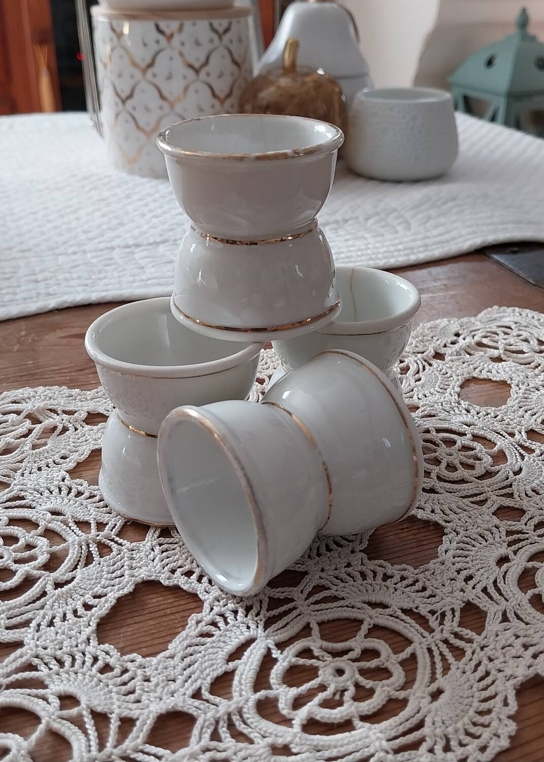 Old white porcelain diabolo egg cups Paris