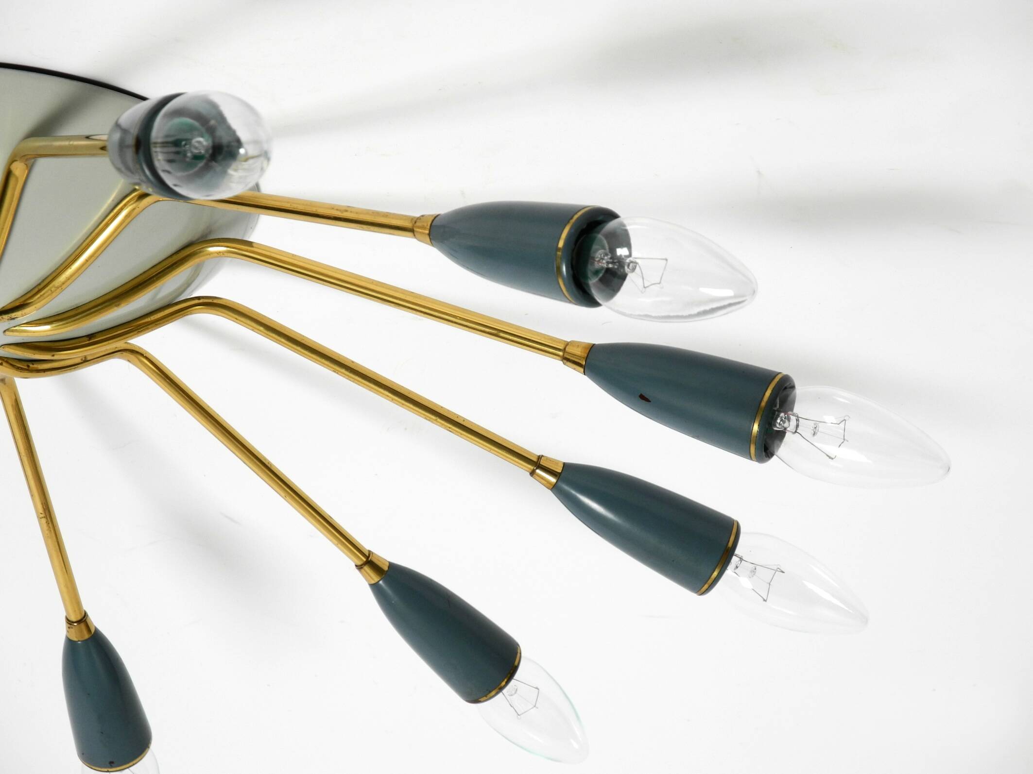 Very nice large 12-armed Mid Century Modern Brass Sputnik ceiling lamp