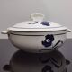 Old earthenware tureen with blue flower, Moulin des loups and hamage France, model