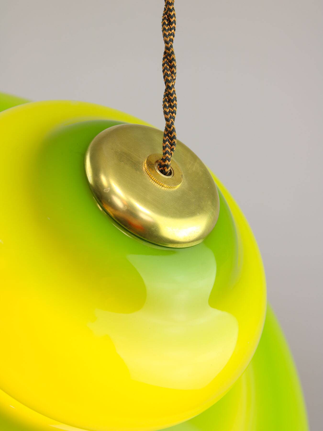 Mid-Century Italian Green Glass and Brass Pendant Lamp