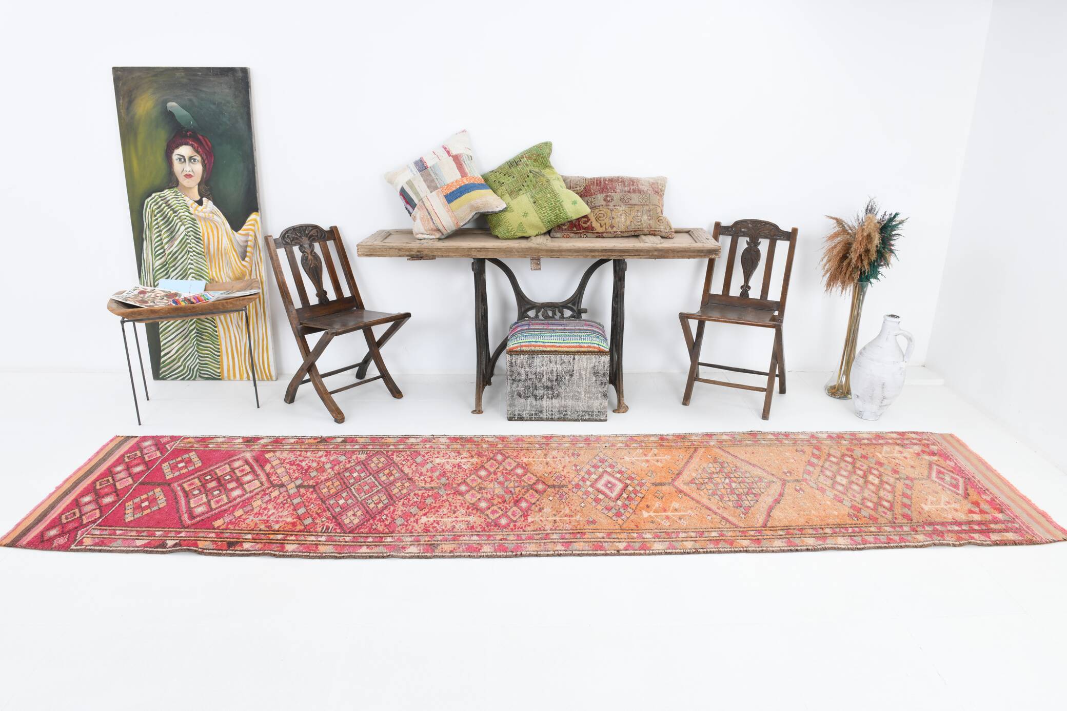 3x12 Red Orange Vintage Runner Rug, 89x373Cm