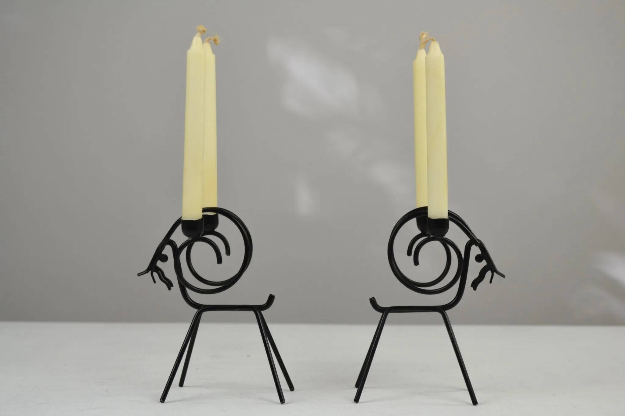 Pair of Black Metal Goat Candleholders — Gunnar Ander for Ystad-Metall, Sweden, 1960s