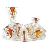 Art Deco Perfume Bottle, Pot and Tray in Transparent and Amber Glass
